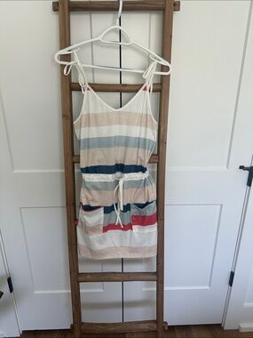 Striped Tie-Shoulder Sundress in Cream, Blue & Red